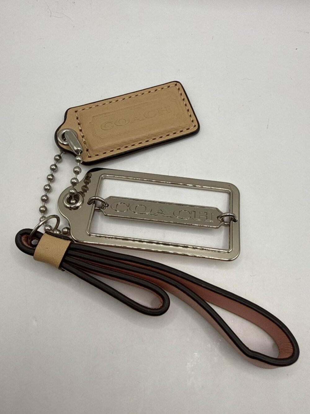 Coach Vintage Leather & Metal Logo Bag Charm Keychain 3pc Bundle Set Y2K